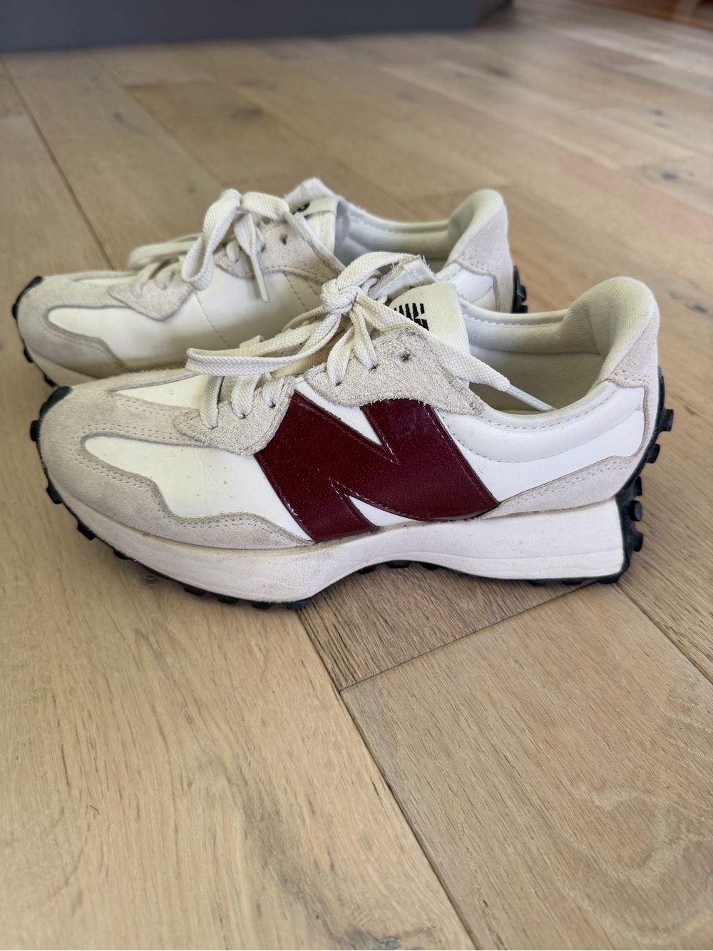 New Balance Women's White and Burgundy Retro Runner Sneakers with Black Outsole